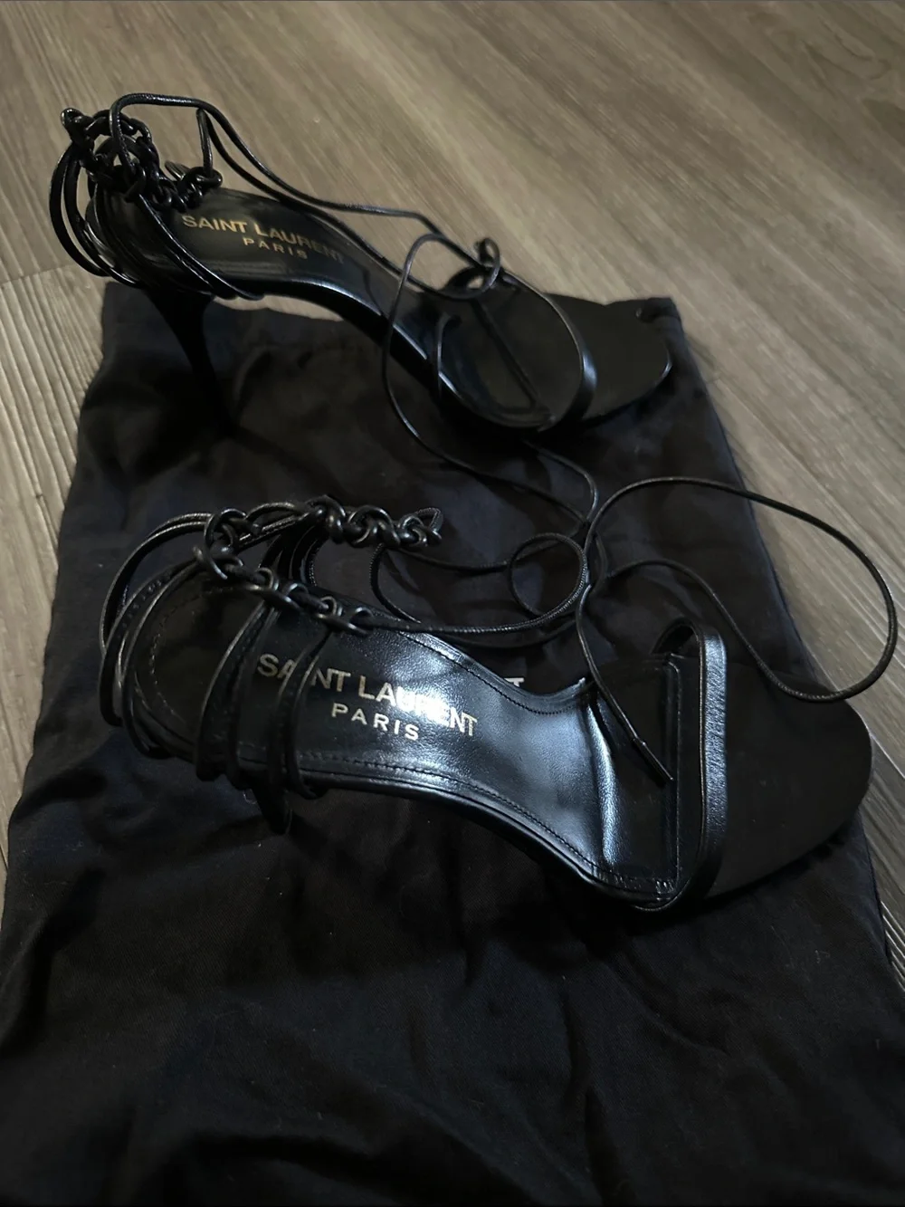 Saint Laurent Black Lace-Up Strappy Heeled Sandals - Picture 6 of 6